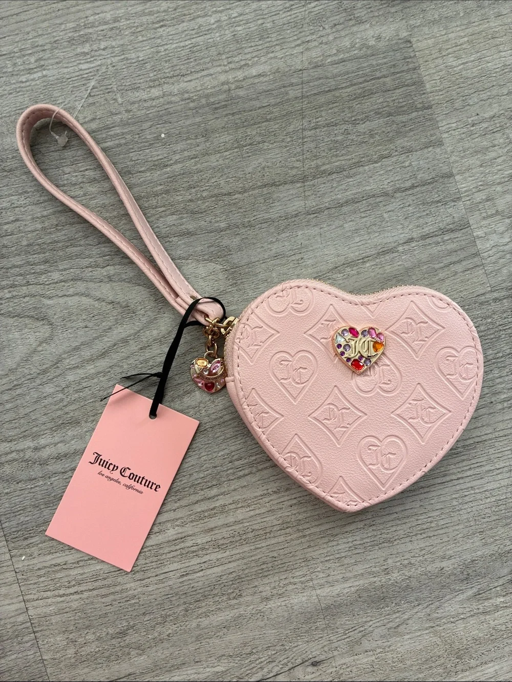 Juicy Couture Blush Pink Heart Wristlet Coin wallet with Heart Charm